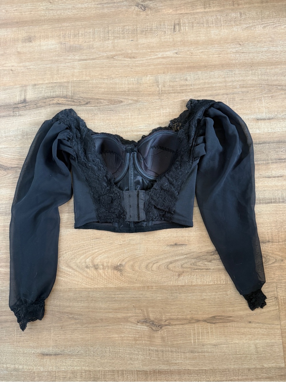 Vintage Corset Long Sleeve Top Beaded Embroidered Whimsigoth Dark Romantic Vamp - Picture 10 of 13